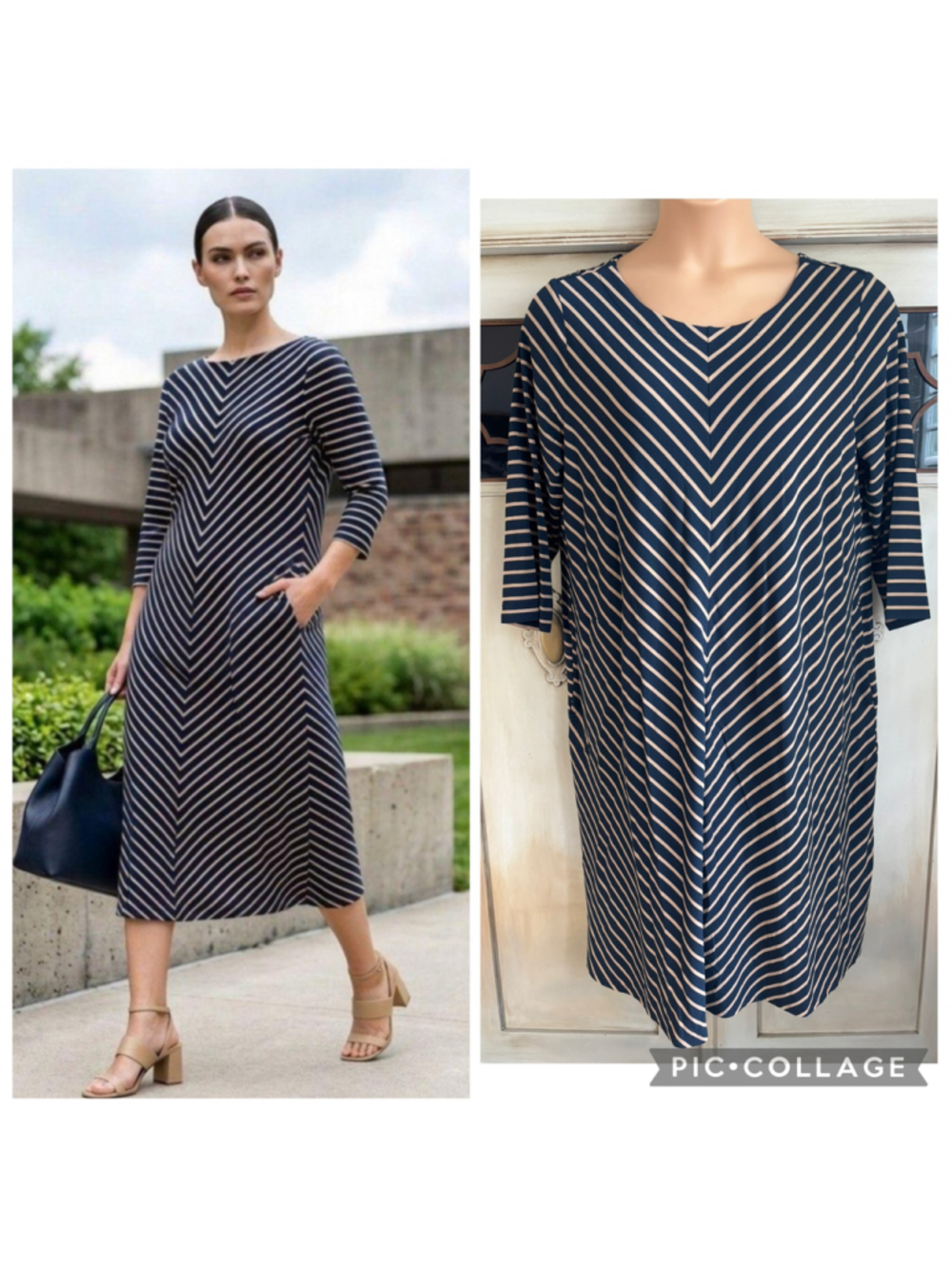 NWT WearEver Navy/Caramel Ecru Striped Midi | Sz: XL